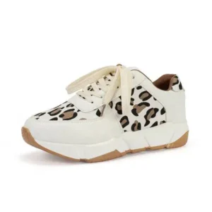 Moonfootprint Women Fashion Autumn And Winter Leopard Leather Stitching Sneakers