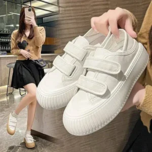 Moonfootprint Women Fashion Round Toe Thick Sole Velcro Pu Sneakers