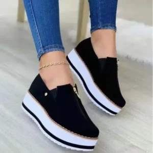 Moonfootprint Women Fashion Retro Platform Mid Top Solid Color Sneakers