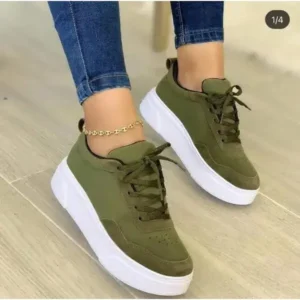 Moonfootprint Women'S Fashion Casual Round Toe Thick-Soled Lace Up Canvas Sneakers