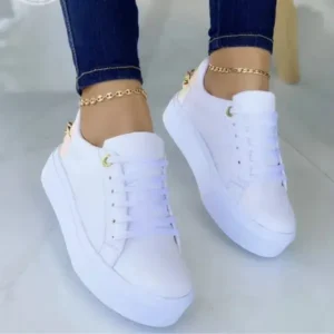 Moonfootprint Women Fashion Round Toe Platform Lace Up Solid Color Sneakers