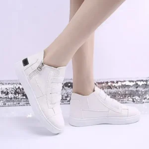 Moonfootprint Women Fashion Round Toe Mid-Top Canvas Raw Edge Elastic Sneakers