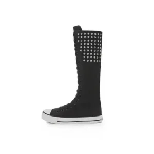 Moonfootprint Women Fashion Rivet Decor Side Zipper Canvas High Boots