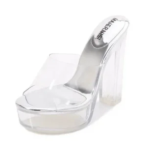 Moonfootprint Women Fashion Plus Size Transparent Crystal Chunky Heel Platform High