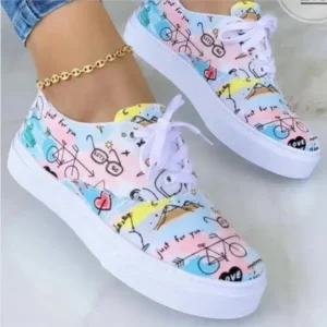 Moonfootprint Graffiti Print Platform Canvas Shoes