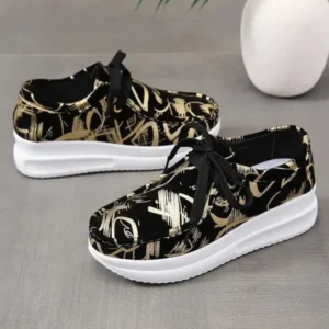 Moonfootprint Casual Graffiti Round Toe Platform Plus Size Sneakers