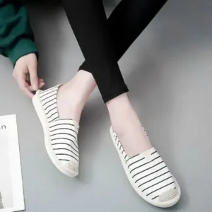 Moonfootprint Fashion Stripe Pattern Design Women Round-Toe Casual Espadrilles Shoes