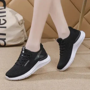 Moonfootprint Women Sports Casual Lace Up Design Mesh Breathable Wedge Sneakers