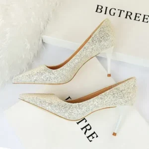 Moonfootprint Women Fashion Plus Size Sexy Sequin Point-Toe Shoes