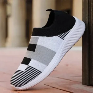 Moonfootprint Women Casual Knit Design Breathable Mesh Color Blocking Flat Sneakers