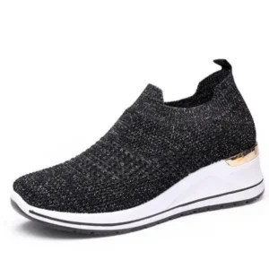 Moonfootprint Women Casual Mesh Knit Design Breathable Comfort Wedge Platform Sneakers