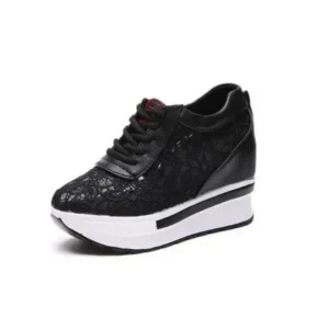 Moonfootprint Women Sexy Lace Design Lace-Up Breathable Wedge Platform Sneakers