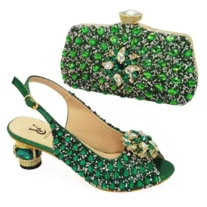 Moonfootprint Fashion Rhinestone Design Party Women High Heel Peep Toe Sandals And Clutch Evening Bag Set