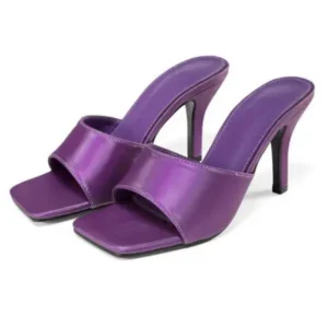 Moonfootprint Women Sexy Square Head Purple Stiletto Slippers