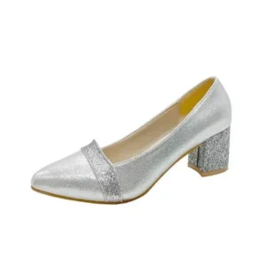 Moonfootprint Women Fashion Casual Sequins Pointed Toe Pumps With Chunky Heels