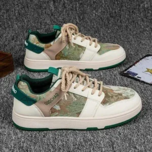 Moonfootprint Men'S Casual Retro Secret Forest Oil Painting Pattern Sneakers