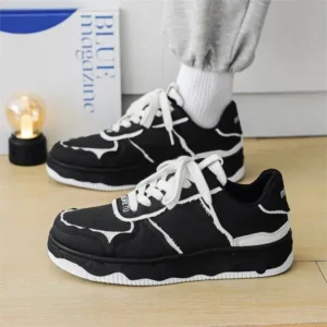 Moonfootprint Men'S Fashion Black White Breathable Canvas Sneakers