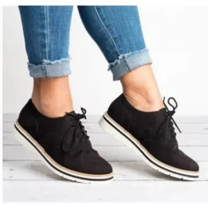 Moonfootprint Women Retro Plus Size Simple Solid Color Lace-Up Round Toe Sneakers