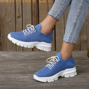 Moonfootprint Women Fashion Casual Breathable Flying Woven Lace-Up Thick-Soled Sneakers