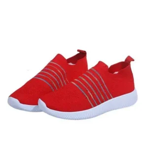 Moonfootprint Fashion Casual Solid Color Striped Fly-Woven Mesh Breathable Flat Sneakers