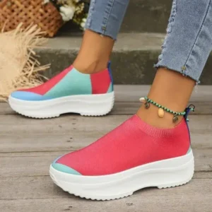 Moonfootprint Women Fashion Casual Color Blocking Fly-Woven Thick-Soled Sneakers