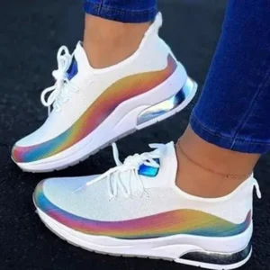 Moonfootprint Women Fashion Casual Rainbow Color Blocking Sneakers