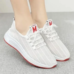 Moonfootprint Women Fashion Mesh Solid Color Lace-Up Sneakers