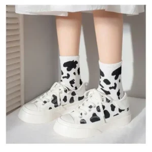 Moonfootprint Women Fashion Platform Cute Cow Pattern Lace-Up Sneakers