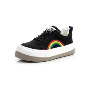 Moonfootprint Women Fashion Casual Rainbow Color Block Platform Canvas Platform Shoes