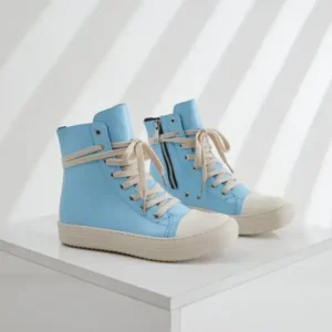 Moonfootprint Women Fashion Blue Faux Leather High Top Shoes