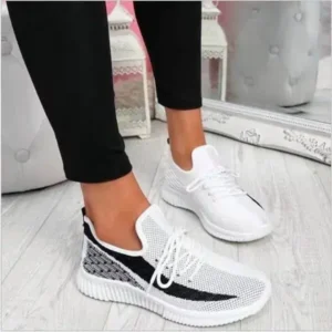 Moonfootprint Women Fashion Casual Thick Sole Breathable Fly Woven Thick Sole Lace Up Sneakers