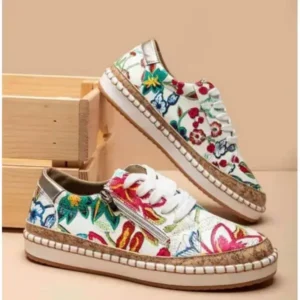 Moonfootprint Women Fashion Color Matching Ethnic Style Printed Sneakers