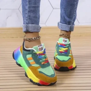 Moonfootprint Women Fashion Platform Color Block Platform Sneakers