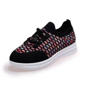 Moonfootprint Women Fashion Low-Top Lace-Up Platform Color-Block Fly-Knit Sneakers