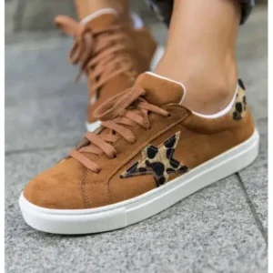 Moonfootprint Women Fashion Round Toe Lace-Up Canvas Sneakers